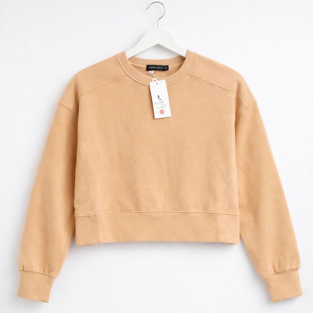 MEROKEETY Women’s Cropped Crewneck Sweatshirt Beige/Tan Size (add size) Casual P